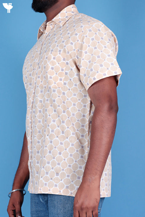 Regular Fit Cotton Men’sHalf Sleeved Shirt In Block Print