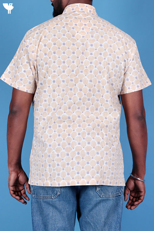 Regular Fit Cotton Men’sHalf Sleeved Shirt In Block Print