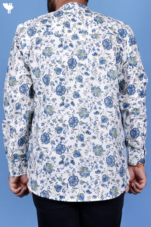 Regular Fit Cotton Men’s Short Kurta In Floral Print
