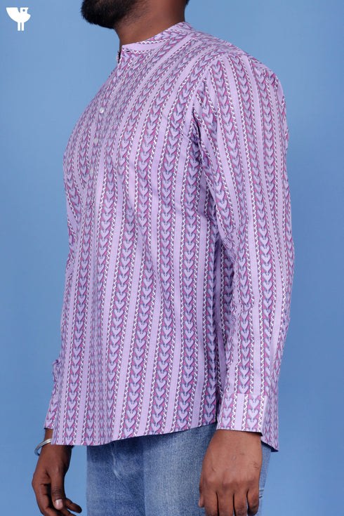 Cotton Men’s Short Kurta In Floral Print