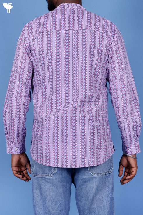 Cotton Men’s Short Kurta In Floral Print