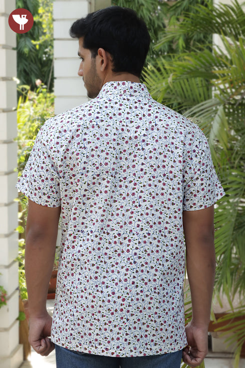 Regular Fit Cotton Satin Men’s Half Sleeved Shirt In Block Print
