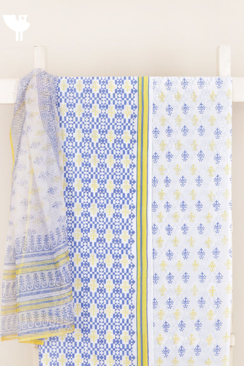 Cambric Cotton Dress Material With Kota Dupatta in Block Print