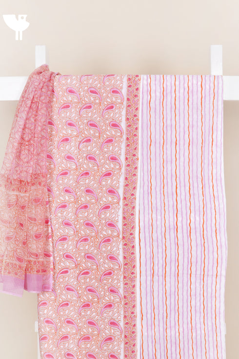 Cambric Cotton Dress Material With Kota Dupatta in Block Print