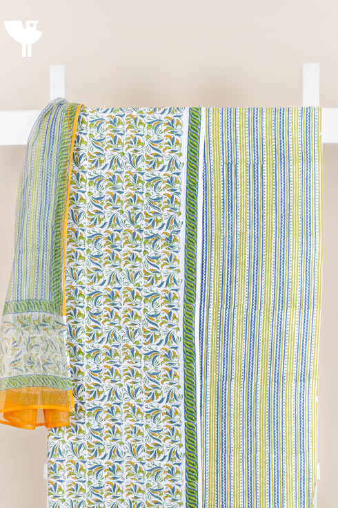 Cambric Cotton Dress Material With Kota Dupatta in Block Print