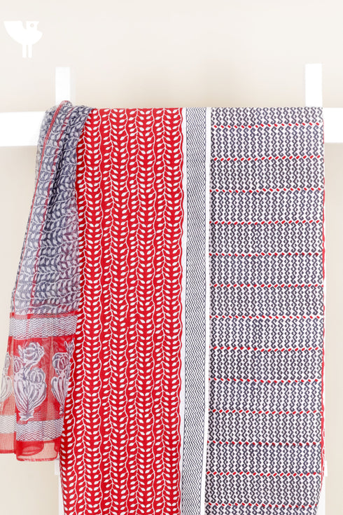 Cambric Cotton Dress Material With Kota Dupatta in Block Print