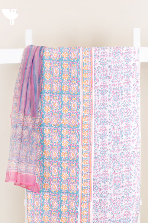 Cambric Cotton Dress Material With Kota Dupatta in Block Print