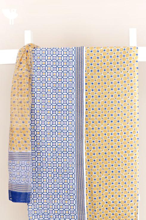 Cambric Cotton Dress Material With Kota Dupatta in Block Print