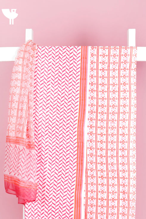 Cambric Cotton Dress Material With Kota Dupatta in Block Print