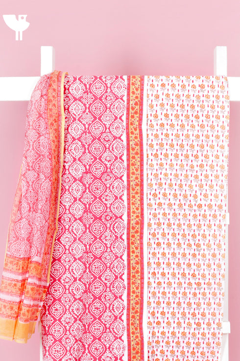 Cambric Cotton Dress Material With Kota Dupatta in Block Print
