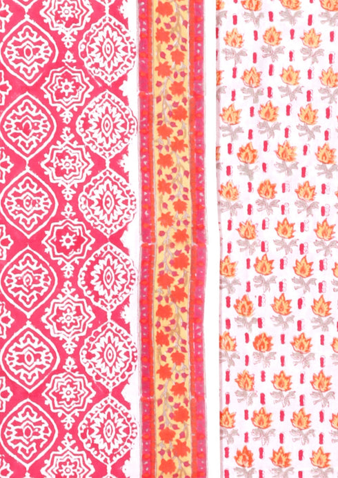 Cambric Cotton Dress Material With Kota Dupatta in Block Print