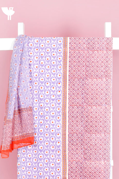 Cambric Cotton Dress Material With Kota Dupatta in Block Print