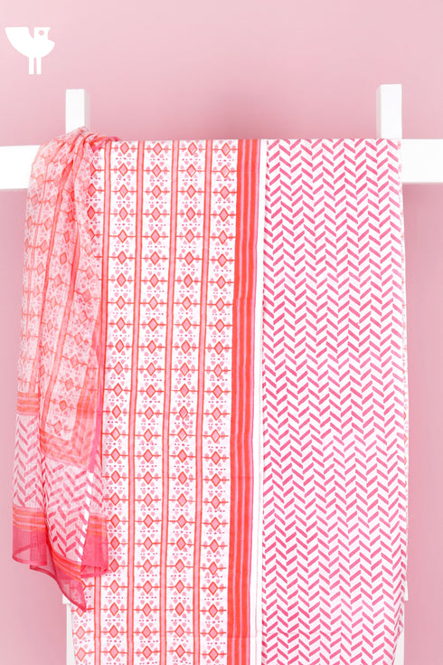 Cambric Cotton Dress Material With Kota Dupatta in Block Print