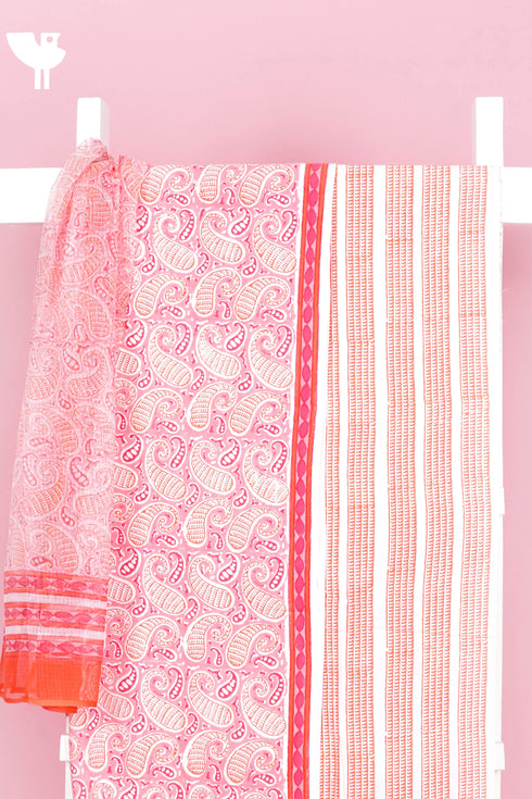 Cambric Cotton Dress Material With Kota Dupatta in Block Print