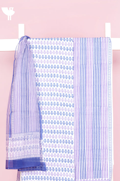 Cambric Cotton Dress Material With Kota Dupatta in Block Print