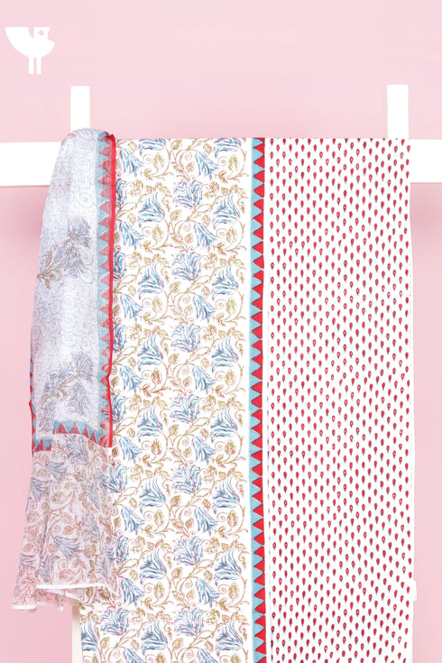 Cambric Cotton Dress Material With Kota Dupatta in Block Print