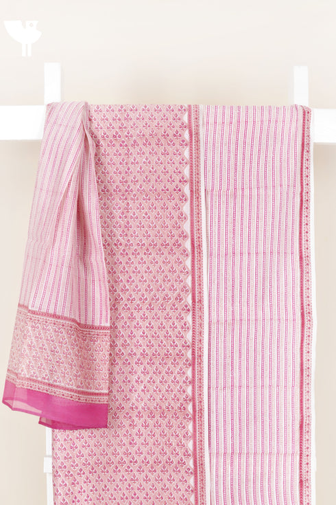 Chanderi Silk Dress Material With Dupatta In Floral Block Print
