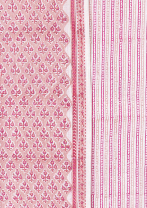 Chanderi Silk Dress Material With Dupatta In Floral Block Print