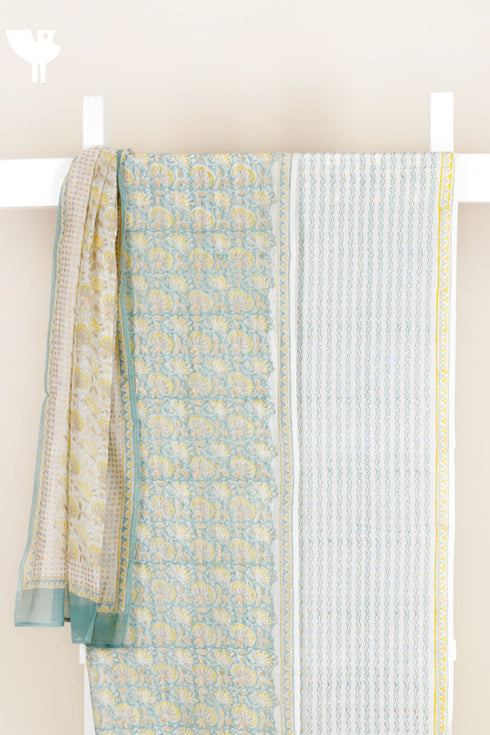 Chanderi Silk Dress Material With Dupatta In Block Print