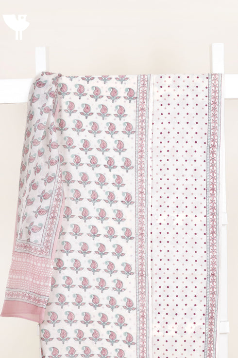 Chanderi Silk Dress Material With Dupatta In Floral Block Print