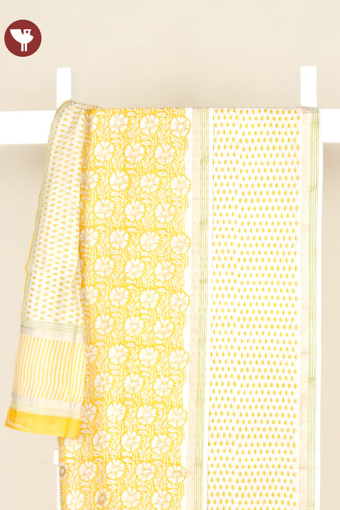 Chanderi Silk Dress Material With Dupatta In Floral Block Print