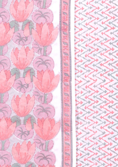 Terry Voile Dress Material with Chiffon Dupatta in a Large Floral Block Print