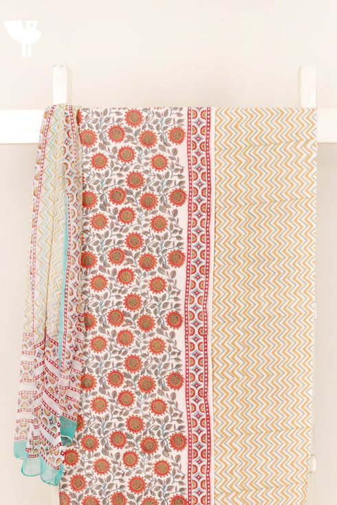 Bizzy Lizzy Dress Material With Chiffon Dupatta in Block Print