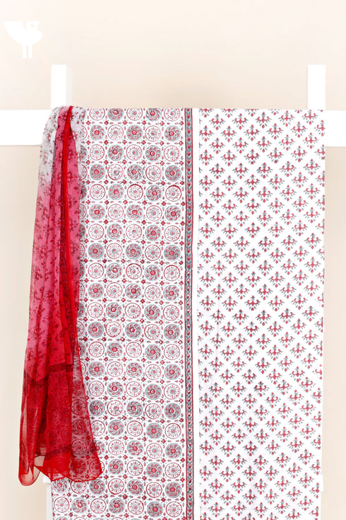 Bizzy Lizzy Dress Material With Chiffon Dupatta in Geometric Block Print
