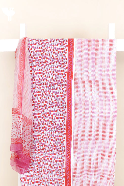 Cambric Cotton Dress Material With Chiffon Dupatta in Floral Block Print