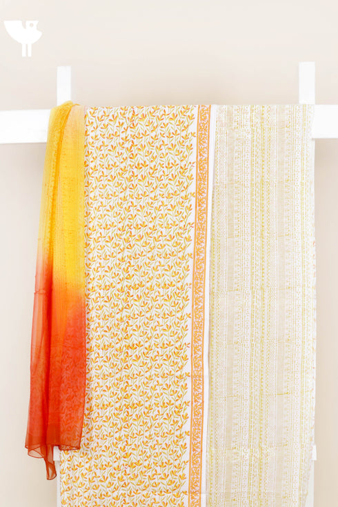 Cambric Cotton Dress Material With Chiffon Dupatta in Floral Block Print