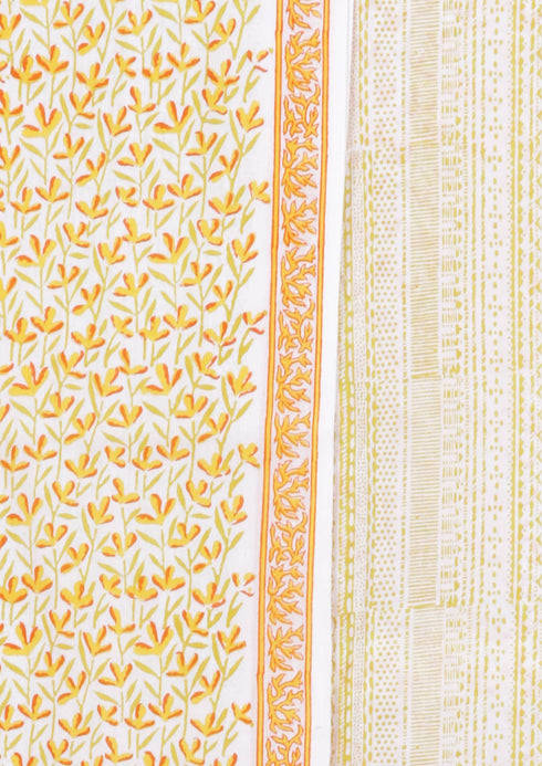 Cambric Cotton Dress Material With Chiffon Dupatta in Floral Block Print