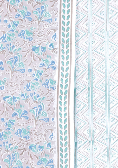 Cambric Cotton Dress Material With Chiffon Dupatta in Block Print