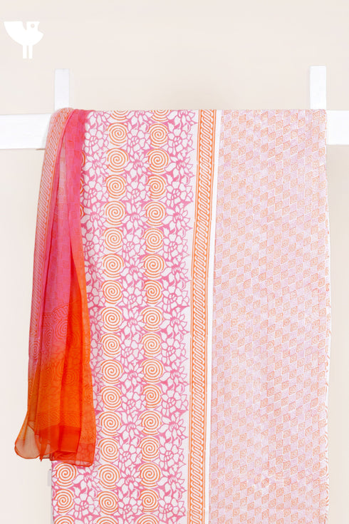 Cambric Cotton Dress Material With Chiffon Dupatta in Block Print