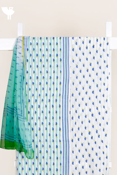 Cambric Cotton Dress Material With Chiffon Dupatta in Block Print