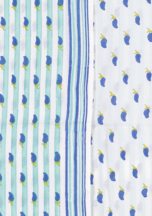 Cambric Cotton Dress Material With Chiffon Dupatta in Block Print