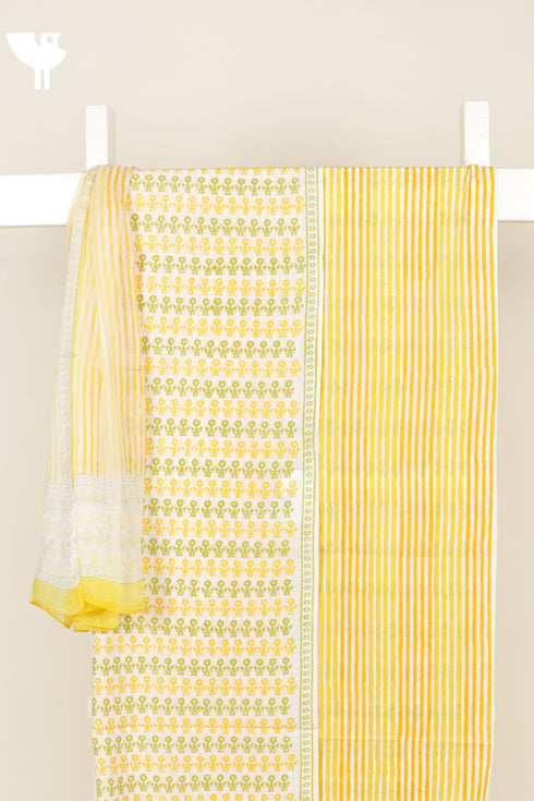 Cotton Cambric Dress Material with Chiffon Dupatta in Stylised Block Print