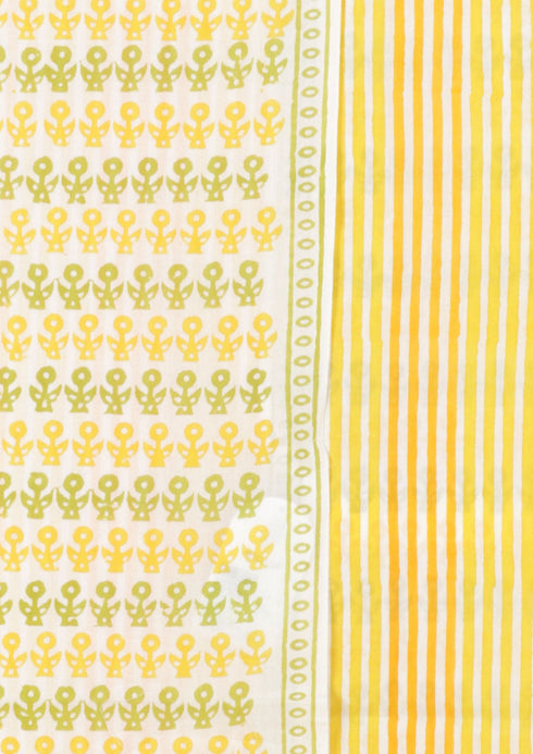 Cotton Cambric Dress Material with Chiffon Dupatta in Stylised Block Print