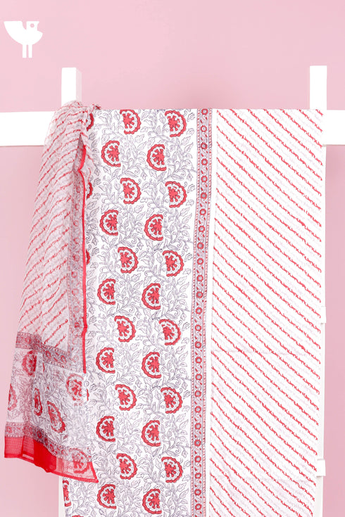 Bizzy Lizzy Dress Material With Kota Dupatta in Block Print