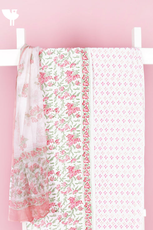 Bizzy Lizzy Dress Material With Kota Dupatta in Block Print