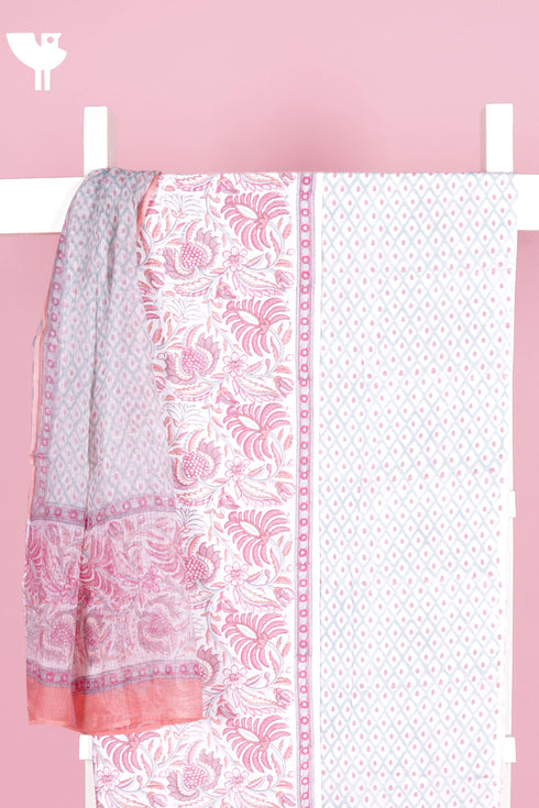 Bizzy Lizzy Dress Material With Kota Dupatta in Block Print