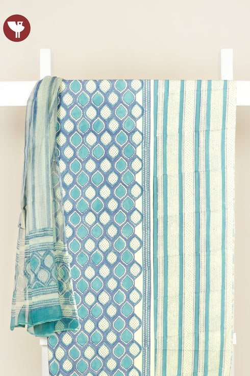 Bizzy Lizzy Dress Material With Kota Doria Dupatta in Geometric Block Print