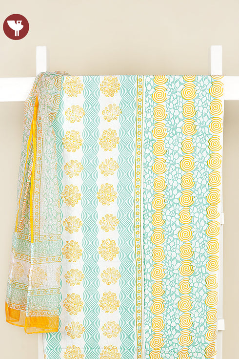 Bizzy Lizzy Dress Material With Kota Dupatta in Floral Block Print