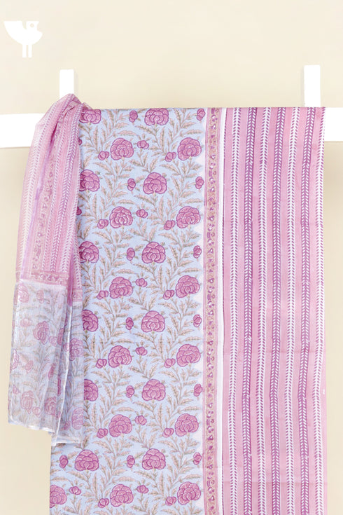 Terry Voile Dress Material with Kota Dupatta In Floral Block Print