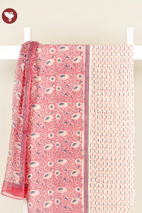 Terry Voile Dress Material with Kota Dupatta In Floral Block Print