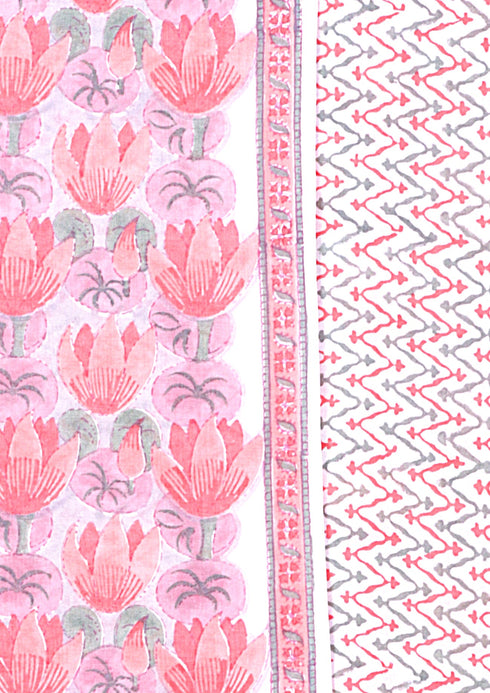 Terry Voile Dress Material With Kota Dupatta in Floral Block Print