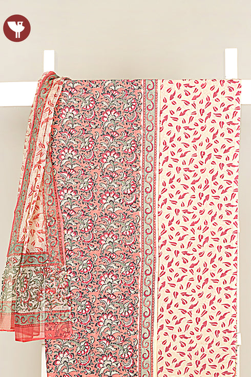 Terry Voile Dress Material with Kota Dupatta In Floral Block Print