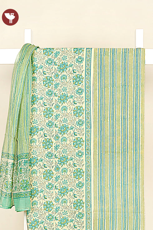 Terry Voile Dress Material with Kota Dupatta In Floral Block Print