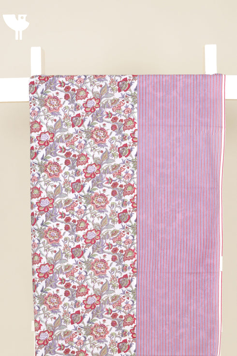 Cambric Cotton White & Pink Two Piece Dress Material