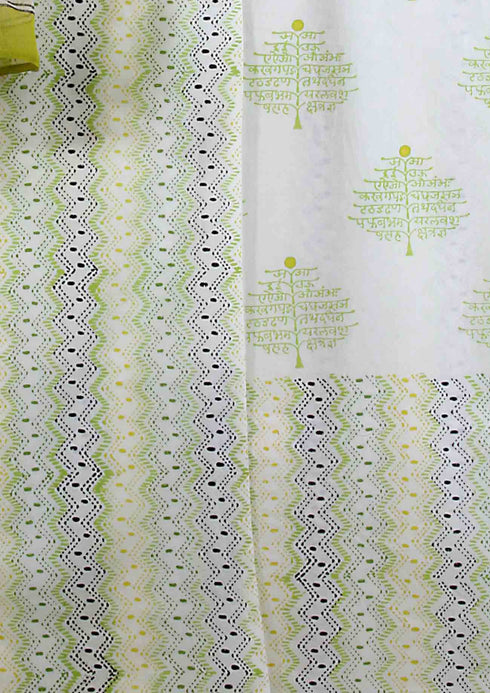 Cambric Cotton Dress Material With Kota Dupatta in Lime Green And Chartreuse Block Print