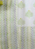 Cambric Cotton Dress Material With Kota Dupatta in Lime Green And Chartreuse Block Print